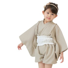 送料無料 甚平 浴衣風 セット 無地 女の子 男の子 ユニセックス 80cm 90cm 100cm 110cm 120cm ピンク ブラウン 夏祭り
