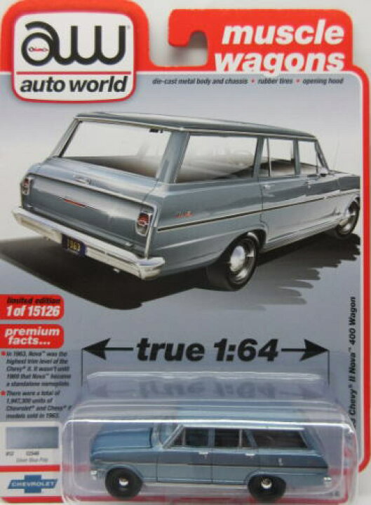 楽天市場 1 64 Auto World 1963 Chevy 2 Nova 400 Wagon シボレー ノバ ワゴン アメ車 ミニカー ｒ ｂミニカー楽天市場店