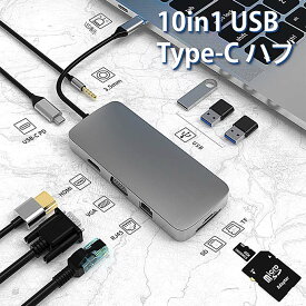 【SALE 30%OFF】 10in1 USBハブ typec USB C LAN PD急速充電 VGA USB-C テレワーク hub 10ポート 多機能 MacBook SAMSUNG DEX Nintendo Switch USB2.0 USB3.0 microSD/TFカードリーダー マルチ ハブ iPad Pro 変換 アダプタ 多機種対応 シルバー