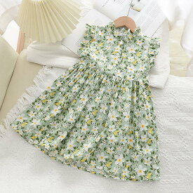 【22%OFF 28日21時まで】 花柄 フリルトリム ノースリーブ Aライン ワンピース 子供 女の子 女児 / 子供服 ワンピ 送料無料 カジュアル 日常 ゆったり お祝い ギフト プレゼント かわいい 大人っぽい 発表会 おしゃれ 可愛い 秋 春 秋服 春服 90 100 110 120 130