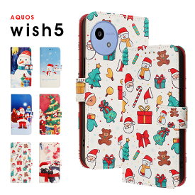 スマホケース AQUOS Wish 5ケース SH-52F / A502SH / SH-M32 手帳型 ウィッシュ5 カバー クリスマス aquos wish5 SH-52f カバー ストラップ付き アクオス ウィッシュ5 a502shケース スタンド アクオス Wish 5 手帳ケース 雪だるま ウィンター クリスマス飾り レトロ