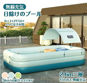 家庭用プール 2.6m 子供用 エアプール 自動充気 ビニールプール 水遊び 大型 長方形 ベビープール キッズプール 水遊び エアープール浮輪 可愛い おしゃれ 面白 ビーチ ナイトプール 庭 室内