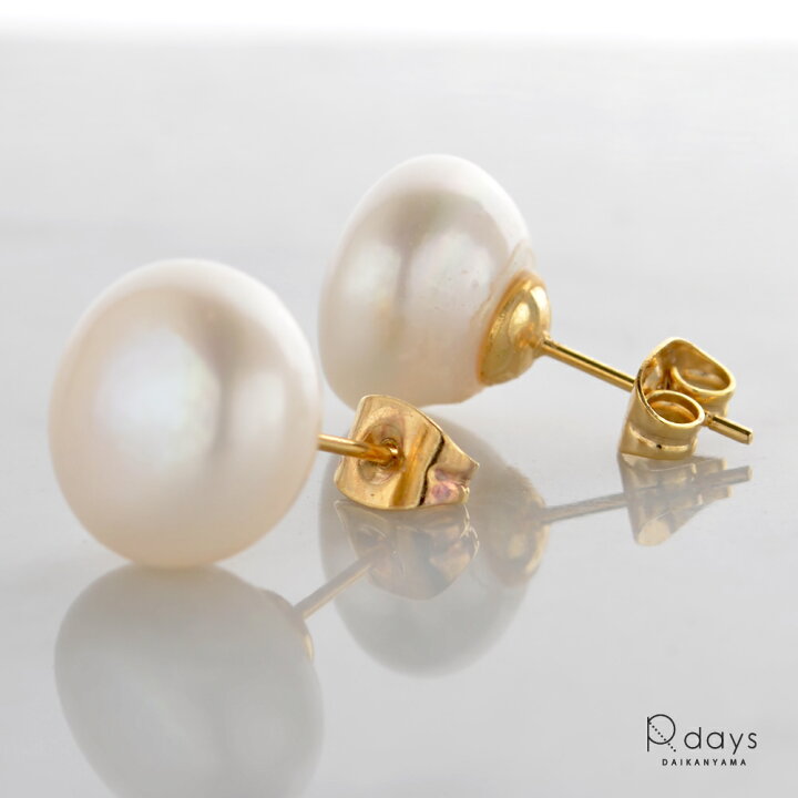 楽天市場】淡水パール ピアス R-days フラットパール 12mm ゴールド  