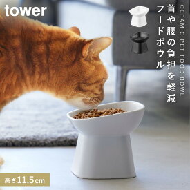 ペットフードボウル ペットフード 餌入れ 餌皿 犬 猫 ネコ ペットフード入れ 陶器 タワー tower 山崎実業 シンプル おしゃれ ペット用品 食べやすい高さ陶器ペットフードボウル タワー 斜めトール トール