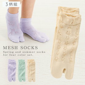 足袋ソックス レディース 3柄組 23-25cm 靴下 夏用 メッシュ 薄手 涼しい 蒸れない ショート 女性用 日本製 涼しさを感じる薄手タビソックス