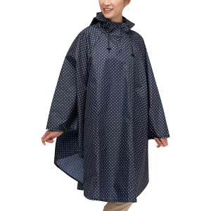 M-LL レインコート ポンチョ 撥水 雨具 雨よけカバー リフレクター 反射テープ フード付き 膝丈 自転車 バイク ネイビー ベージュ ドット柄 レインウェア レイングッズ おしゃれ かわいい 通