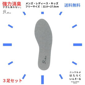 【夕方も臭わない!!】消臭 インソール 3足セット 蒸れない 中敷き 臭わない 防臭 抗菌 ニッケル 水虫 メンズ レディース キッズ 革靴 パンプス スニーカー フリーサイズ 臭い 送料無料 R-e プレゼント 強力消臭 夏 快適 サラサラ