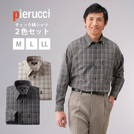 Pierucci/ピエルッチ チェック柄シャツ2色組 【GV-010】メンズ 日本製 シニアファッション デザイン柄 トップス 60代 70代 長袖シャツ 男性 春夏用 高級 シニア 敬老の日 父の日 ギフト 送料無料 敬老の日 プレゼント