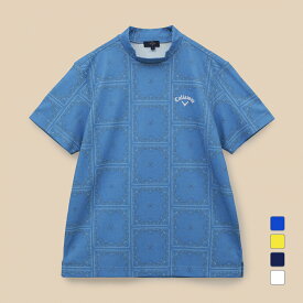 キャロウェイ ゴルフウェア シャツ 春 夏 バンダナプリントメッシュカノコ半袖モックネックシャツ (C23134125) メンズ Callaway