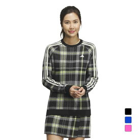 アディダス レディース ゴルフウェア 長袖 セーター 秋 冬 タータンチェック クルーネック セーター (HY0903) adidas