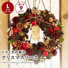 クリスマス リース 即日出荷 ドライ木の実のクリスマスリースL 玄関 クリスマスリース ドライリース ナチュラルリース 木の実のリース インテリアリース 送料無料 外 壁掛け 大きい Lサイズ 冬 クリスマス飾り 玄関ドア 造花 スワッグ ハンガー ツリー