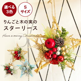 【500円OFF】 クリスマス リース ドライフラワー アレンジ 即日出荷 りんごやキラキラボールのスターリース S 20cm 星形 スターリース りんご リンゴ 木の実 きらきら 金色 赤