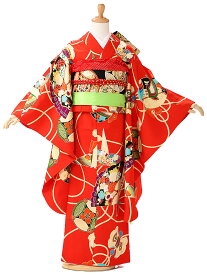 紅一点 七五三 レンタル 古典柄 七五三 7歳 正絹 レンタル 七五三 7歳 着物 レンタル 正絹 フルセット 女の子 正絹 絹きもの シルク 送料 無料 115cm 120cm 125cm 赤 7453【レンタル】