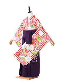 【卒業式 袴 レンタル 小学生】【女の子 小学生卒業式フルセット】 女袴 小振袖 はかま ハカマ 着物レンタル 中学生 Sサイズ 写真撮影 前撮り 送料無料 148cm-153cm 赤ストライプ purple 0101 【レンタル】