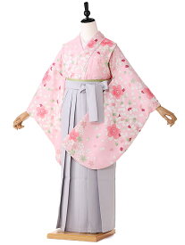【卒業式 袴 レンタル 小学生】【女の子 小学生卒業式フルセット】 【148cm-153cm】フルセット 往復送料無料 ピンク gray 0071【レンタル】