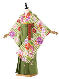 【卒業式 袴 レンタル 小学生】【女の子 小学生卒業式フルセット】 女袴 小振袖 はかま ハカマ 着物レンタル 中学生 Sサイズ 写真撮影 前撮り 送料無料 女袴 148cm-153cm 緑ストライプ green IAR0198【レンタル】