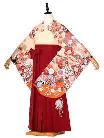 卒業式 簡単 着付け 袴セット 女の子 簡易袴 かんたん袴 簡単袴セット フルセット 着付け　不要　袴　小学生【148cm-153cm】 黄地古典牡丹 エンジ牡丹 red 往復送料無料 0001 【レンタル】