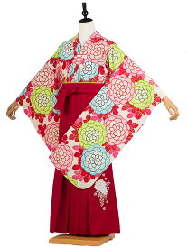 卒業式 簡単 着付け 袴セット 女の子 簡易袴 かんたん袴 簡単袴セット フルセット 着付け不要 袴 小学生【148cm-153cm】紅一点 白 菊 エンジ牡丹 red 往復送料無料 0094【レンタル】