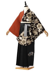 卒業式 袴 レンタル 女 フルセット 袴 レンタル 卒業式 大学生 女性 袴セット 袴下帯付き 往復送料無料 紅一点 赤 black 158cm〜163cm fc9473【レンタル】