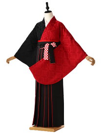 卒業式 袴 レンタル 女 フルセット 袴 レンタル 卒業式 大学生 女性 袴セット 袴下帯付き 往復送料無料 赤×黒 七宝 black 158cm〜163cm fc9481【レンタル】