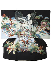 お宮参り 産着 レンタル 男の子 初着 正絹 鷹 黒【ベビー帽子セット無料レンタル付】《産着レンタル》〔男の子産着〕 往復送料無料 bb0070