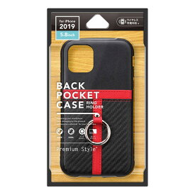 PGA　iPhone 11 Pro 5.8インチ用 ポケット&リング付ハイブリッドタフケース カーボン調ブラック　PG-19APT03BK カーボン調ブラック