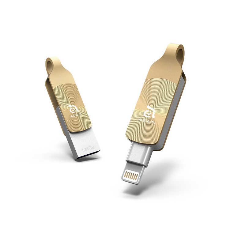 ADAMELEMENTS USBメモリ iKlips DUO+ ゴｰルド 128GB 好評 USB 逆輸入 回転式 USB3.1 ADRAD128GKLDPGAJ TypeA+Lightning