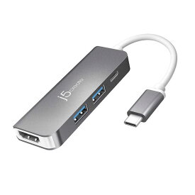 J5　［USB−C　オス→メス　HDMI　／　USB−Ax2　／　USB−C］　マルチハブ　USB　PD対応　シルバー　JCD371
