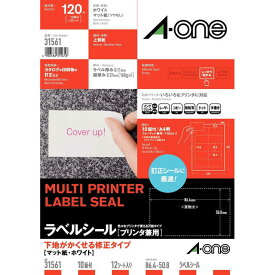 エーワン　マルチプリンタラベル　下地がかくせる修正タイプ（A4・10面×12シート）　31561