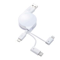サンワサプライ　リール〜0．8m［USB−C＋Lightning＋micro　USB　⇔　USB−A］ケーブル　充電・転送　MF…