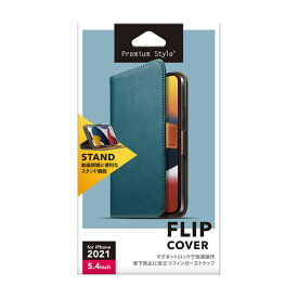 PGA　iPhone 13 mini　5.4インチ フリップカバー Premium Style ブルー　PG-21JFP01BL