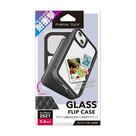 PGA　iPhone 13 mini ガラスフリップケース Premium Style キルティング調ブラック　PG-21JGF03BK