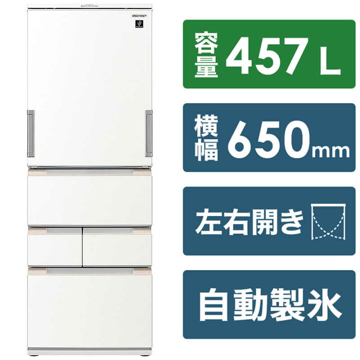 楽天市場 シャープ Sharp 冷蔵庫 ５ドア どっちもドア 両開き ４５７ｌ Sj Mw46j W ラスティックホワイト 標準設置無料 コジマ楽天市場店