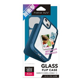PGA　iPhone 14 6.1インチ ガラスフリップケース ネイビー Premium Style ネイビー　PG-22KGF03NV