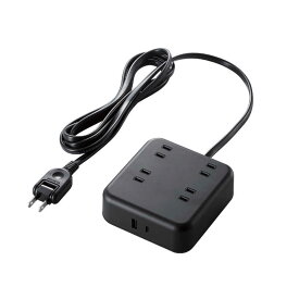 エレコム　ELECOM　電源タップ 延長コード USB付き タップ 2m ( コンセント ×4 TypeC ×1 USB A ×1 ) PD 対応 充電器 ブラック　T-U04-4220BK
