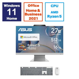 ASUS エイスース　デスクトップパソコン ［27型 /AMD Ryzen5 /メモリ：16GB /SSD：512GB］ ホワイト　M3702WFAK-WA008WS