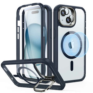 ESR�@iPhone 15 �Ή� 2�p�[�g �n�C�u���b�h�P�[�X(MagSafe�Ή�) Clear Dark Blue�@ArmorToughCasewithStashStandforiPhone15P