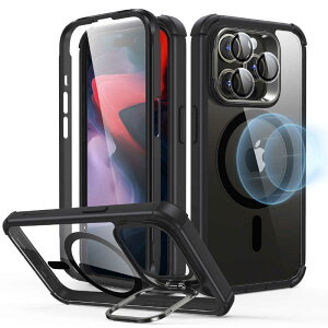ESR�@iPhone 15 Pro�Ή� 2�p�[�g �n�C�u���b�h�P�[�X(MagSafe�Ή�) Clear Black�@ArmorToughCasewithStashStandforiPhone15Pro