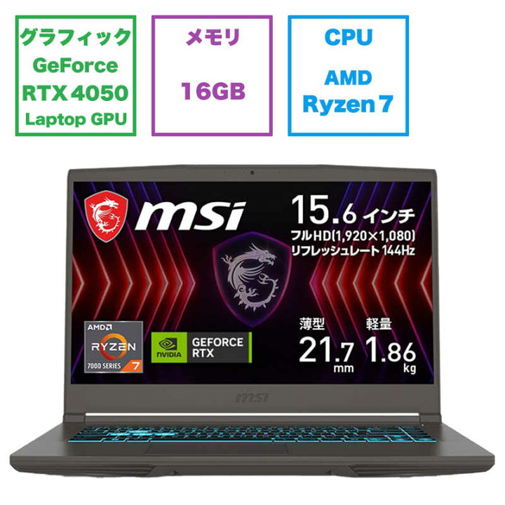 楽天市場】MSI ゲーミングノートパソコン ［15.6型 /Windows11 Home 