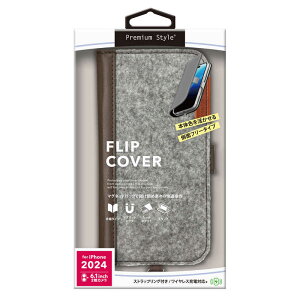 PGA�@iPhone 16(6.1�C���`)�t���b�v�J�o�[ Premium Style �t�F���g/�O���[�@PG-24AFP08GY