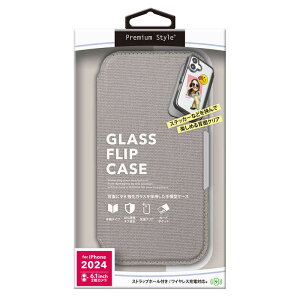 PGA�@iPhone 16(6.1�C���`)�K���X�t���b�v�P�[�X Premium Style �L�����o�X/���C�g�O���[�@PG-24AGF08GY