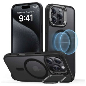 ESR�@iPhone 16 Pro(6.3�C���`)�X�^���h�t�n�C�u���b�h�P�[�X Frosted Black Frosted Black�@ClassicHybridCaseStashStandforiPhone16Pro