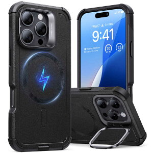 ESR@iPhone 16 Pro Max(6.9C`) ~^[O[hX^htnCubhP[X Black@CyberToughCasewithStashStandiPhone16ProMax