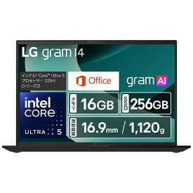 LG　ノートパソコン gram 14 [ 14型 / Win11 Home / Core Ultra 5 / メモリ16GB / SSD256GB / Office ] オブシディアンブラック　14Z90T-GA52J2
