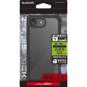 GR@ELECOM@iPhone 16e ZEROSHOCK t[J[ ^XebJ[t ubN@PMA25SZEROFCBK