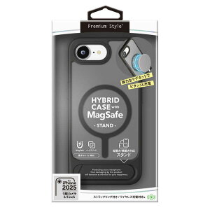 PGA�@iPhone 16e MagSafe�Ή� �X�^���h�t�n�C�u���b�h�P�[�X Premium Style �}�b�g�u���b�N�@PG-25KMH09BK