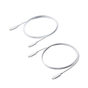 �G���R���@ELECOM�@USB Type-C to USB Type-C�P�[�u�� USB Power Delivery�Ή� 60W�Ή� �X�^���_�[�h 2�{�� 1.0m �z���C�g�@MPA-CCTW10WH