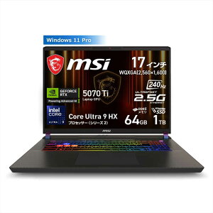MSI@Q[~Om[gp\R [ RTX 5070 Ti / 17^ / Win11 Pro / Core Ultra 9 / 64GB / SSD1TB ] RXXOC@Vector-17-HX-AI-A2XWHG-6359JP
