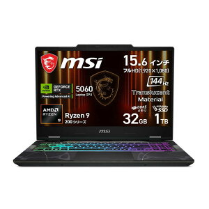 MSI�@�Q�[�~���O�m�[�g�p�\�R�� [ RTX 5060 / 15.6�^ / Win11 Home / Ryzen 9 / ������32GB / SSD1TB ] �I�f�b�Z�C�O���C & �X�P���g���@CYBORG15AB2HWFKG2753JP
