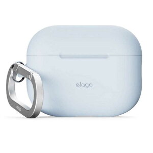 ELAGO AirPods Pro3 対応 ケース 耐衝撃 落下防止 カラビナ 付 おしゃれ シリコン カバー ワイヤレス充電 対応 ライトブルー EL_A3PCSSCN3_LB